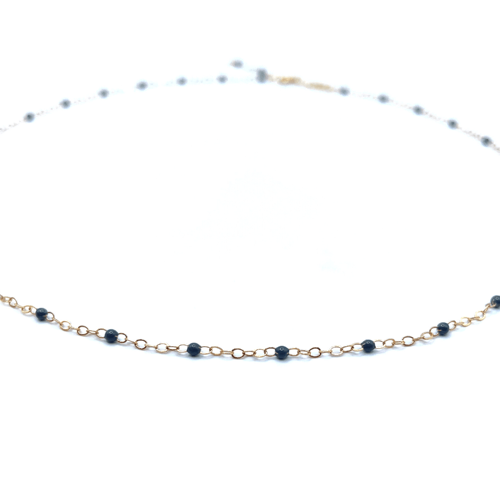 Waterproof and tangle-free necklace. 14k gold filled chain necklace with a beautiful subtle dot of epoxy color. Available in 15.5" with a 1" extender. 
