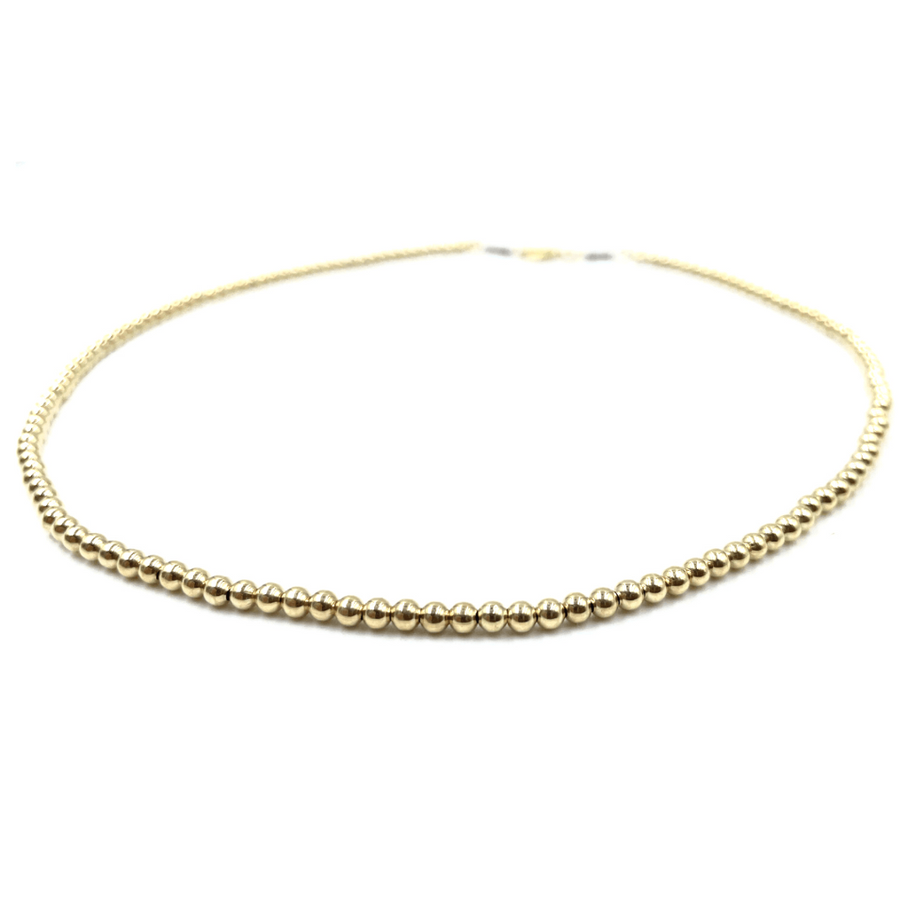 14k gold filled 3mm beaded necklace. Perfect layering piece and waterproof! Available in 16".